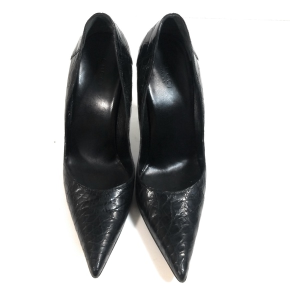 Gucci Women Caiman Black High Heels Pumps Sz 7 B - Picture 4 of 8